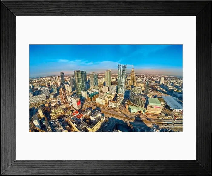Framed Print : WARSAW, POLAND - FEBRUARY 23, 2019: Beautiful panoramic aerial drone view to the center of Warsaw City and Zlota 44 Framed Print : WARSAW, POLAND - FEBRUARY 23, 2019: Beautiful panoramic aerial drone view to the center of Warsaw City and Zlota 44