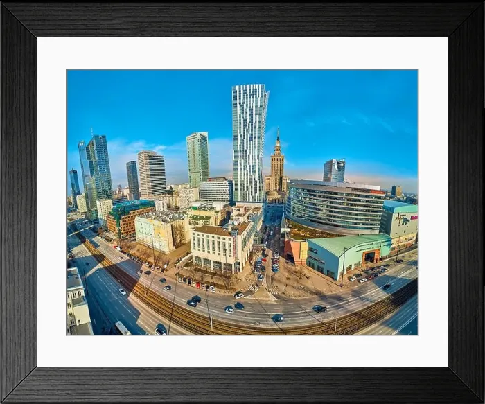 Framed Print : WARSAW, POLAND - FEBRUARY 23, 2019: Beautiful panoramic aerial drone view to the center of Warsaw City and Zlota 44 Framed Print : WARSAW, POLAND - FEBRUARY 23, 2019: Beautiful panoramic aerial drone view to the center of Warsaw City and Zlota 44