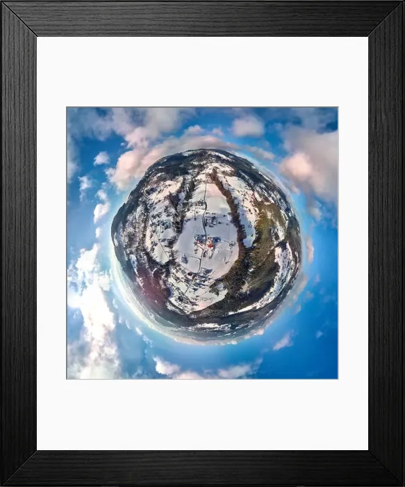 Framed Print : Beautiful panoramic aerial drone view little planet - 360 degree panorama to the to the Istebna - large village Framed Print : Beautiful panoramic aerial drone view little planet - 360 degree panorama to the to the Istebna - large village