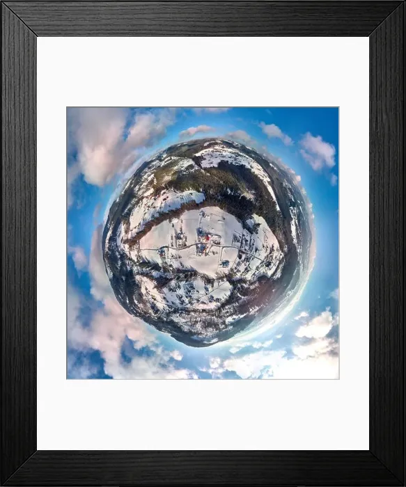 Framed Print : Beautiful panoramic aerial drone view little planet - 360 degree panorama to the to the Istebna - large village Framed Print : Beautiful panoramic aerial drone view little planet - 360 degree panorama to the to the Istebna - large village