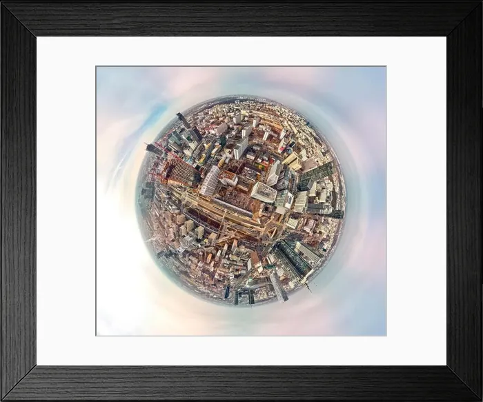 Framed Print : Beautiful panoramic aerial drone view little planet - 360 degree panorama - to Warsaw modern City