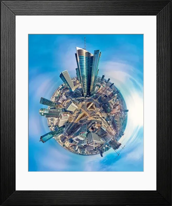 Framed Print : Beautiful panoramic aerial drone view little planet - 360 degree panorama - to Warsaw modern City
