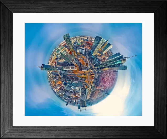 Framed Print : Beautiful panoramic aerial drone view little planet - 360 degree panorama - to Warsaw modern City Framed Print : Beautiful panoramic aerial drone view little planet - 360 degree panorama - to Warsaw modern City