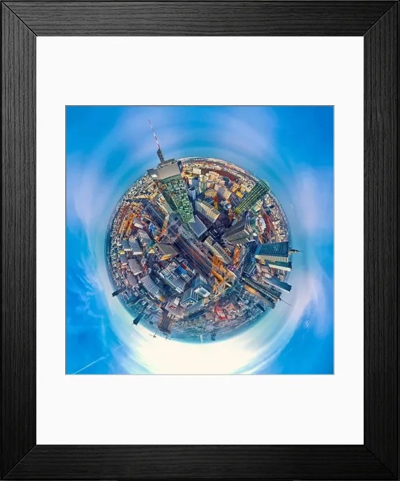 Framed Print : Beautiful panoramic aerial drone view little planet - 360 degree panorama - to Warsaw modern City Framed Print : Beautiful panoramic aerial drone view little planet - 360 degree panorama - to Warsaw modern City