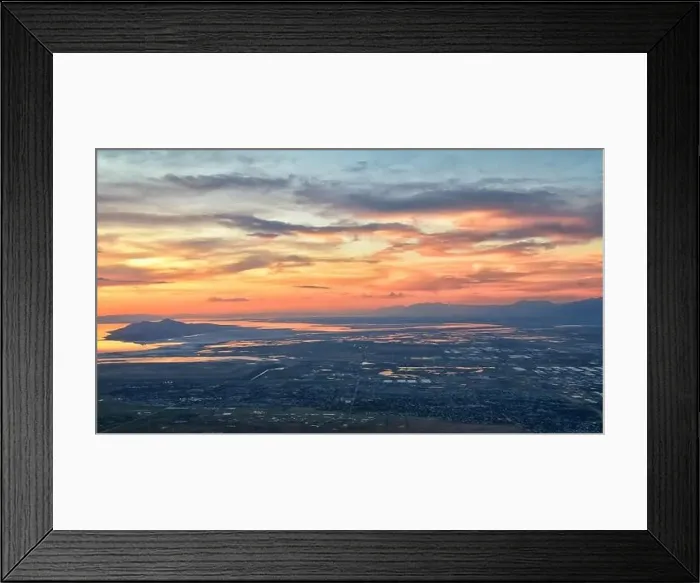 Framed Print : Great Salt Lake Sunset Aerial view from airplane in Wasatch Rocky Mountain Range Framed Print : Great Salt Lake Sunset Aerial view from airplane in Wasatch Rocky Mountain Range