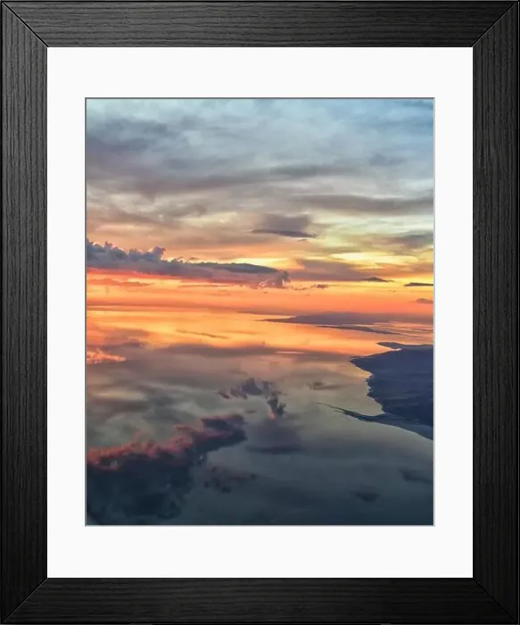 Framed Print : Great Salt Lake Sunset Aerial view from airplane in Wasatch Rocky Mountain Range