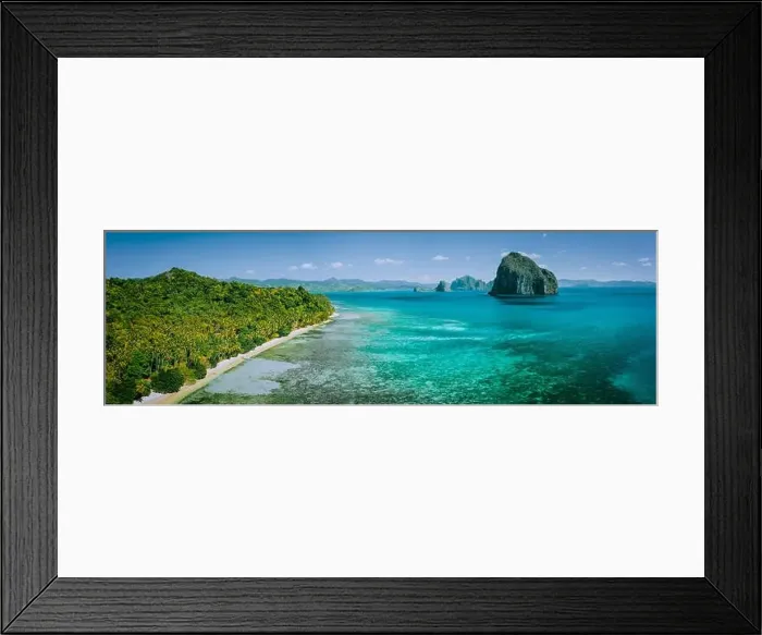 Framed Print : Panoramic drone aerial view of coastal scenery from the mainland Palawan with tropical Pinagbuyutan islands on horizon Framed Print : Panoramic drone aerial view of coastal scenery from the mainland Palawan with tropical Pinagbuyutan islands on horizon