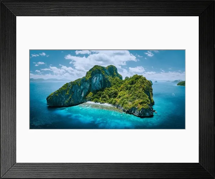 Framed Print : Aerial drone panorama picture of tropical paradise epic Entalula Island Framed Print : Aerial drone panorama picture of tropical paradise epic Entalula Island