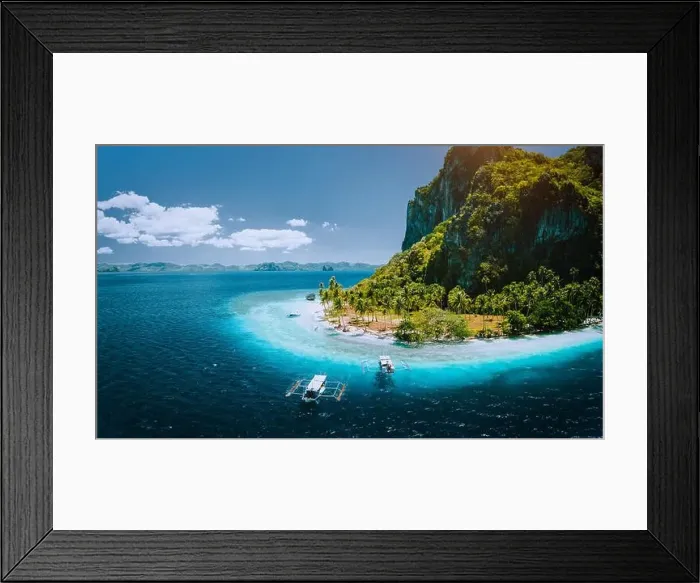 Framed Print : Epic aerial drone panoramic picture of tourist boats arriving tropical Pinagbuyutan Island with idyllic ipil beach Framed Print : Epic aerial drone panoramic picture of tourist boats arriving tropical Pinagbuyutan Island with idyllic ipil beach