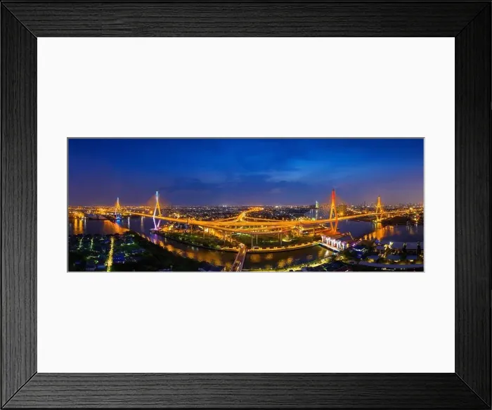 Framed Print : Aerial view of Industry Ring Suspending bridge at night in Bangkok, Thailand Framed Print : Aerial view of Industry Ring Suspending bridge at night in Bangkok, Thailand