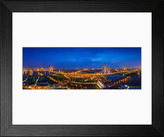 Framed Print : Aerial view of Industry Ring Suspending bridge at night in Bangkok, Thailand Framed Print : Aerial view of Industry Ring Suspending bridge at night in Bangkok, Thailand