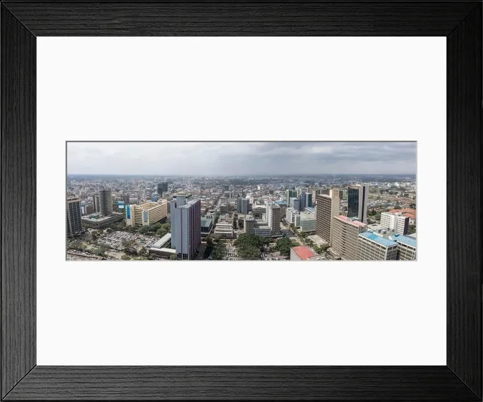 Framed Print : Aerial 180 degree panorama of downtown Nairobi, Kenya and financial district Framed Print : Aerial 180 degree panorama of downtown Nairobi, Kenya and financial district