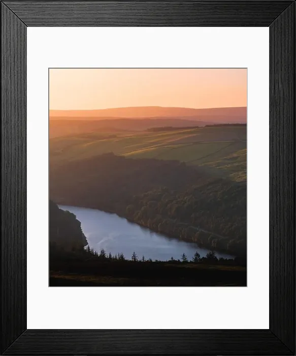 Framed Print : A beautiful aerial view of an epic sunset over Win Hill in the Peak District National Park, Summer 2019 Framed Print : A beautiful aerial view of an epic sunset over Win Hill in the Peak District National Park, Summer 2019