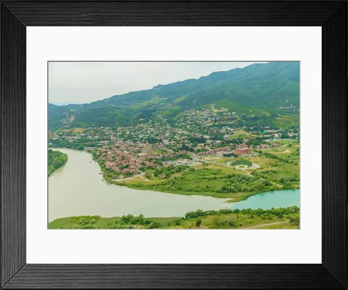 Framed Print : Sights of Georgia. Jvari monastery. River View. Selective focus nature Framed Print : Sights of Georgia. Jvari monastery. River View. Selective focus nature