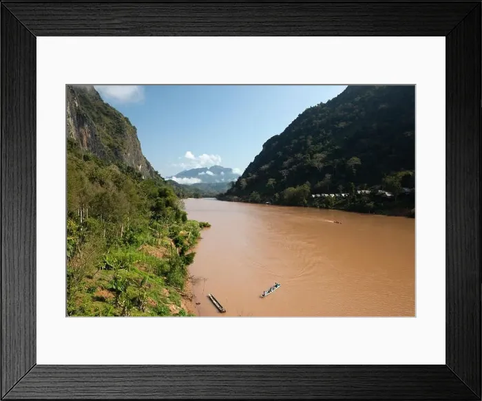 Framed Print : Nam Ou River looking north, Nong Khiaw Framed Print : Nam Ou River looking north, Nong Khiaw