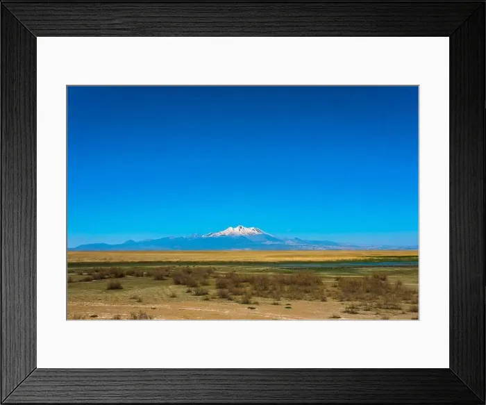 Framed Print : Mountain and Marshes, Reeds under the clean blue sky Framed Print : Mountain and Marshes, Reeds under the clean blue sky