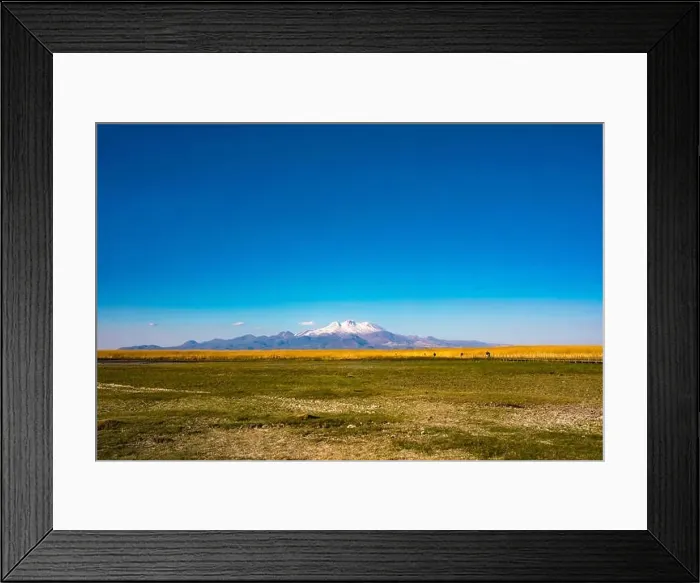 Framed Print : Mountain and Marshes, Reeds under the clean blue sky Framed Print : Mountain and Marshes, Reeds under the clean blue sky
