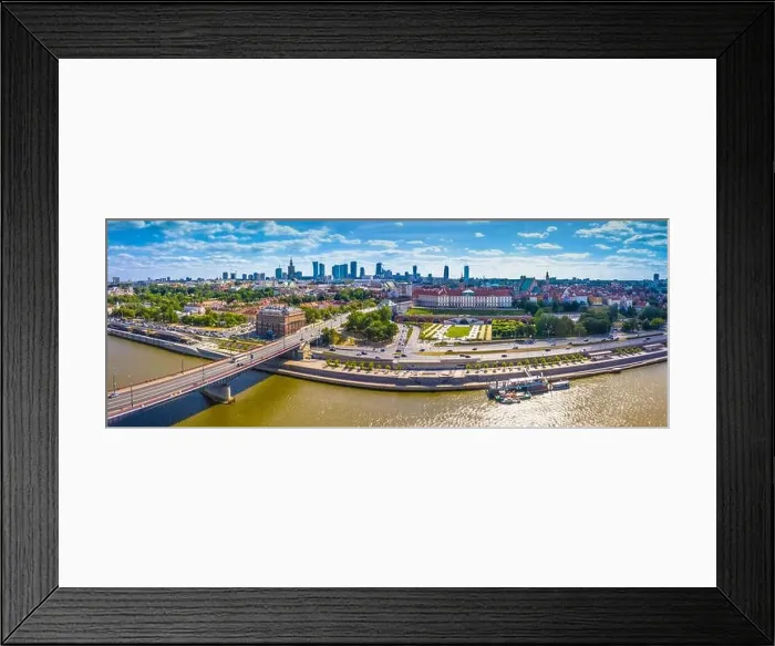 Framed Print : Aerial panorama of Warsaw, Poland over the Vistual river and City center in a distance Framed Print : Aerial panorama of Warsaw, Poland over the Vistual river and City center in a distance