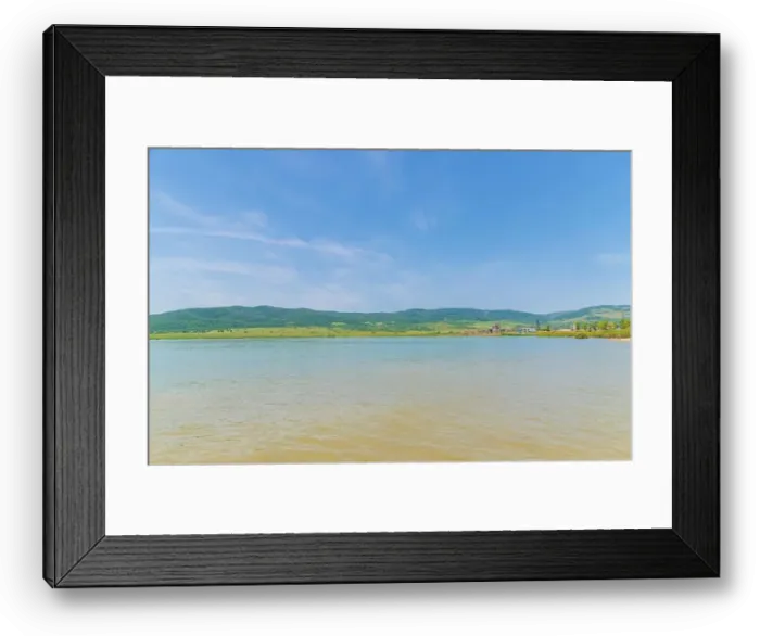 Framed Print : Lake Bazaleti Georgia. Summer nature. Selective focus nature Framed Print : Lake Bazaleti Georgia. Summer nature. Selective focus nature