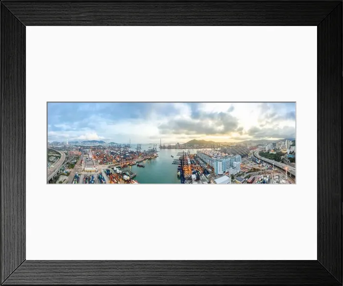 Framed Print : Panoramic aerial view of Hong Kong port industrial district Framed Print : Panoramic aerial view of Hong Kong port industrial district