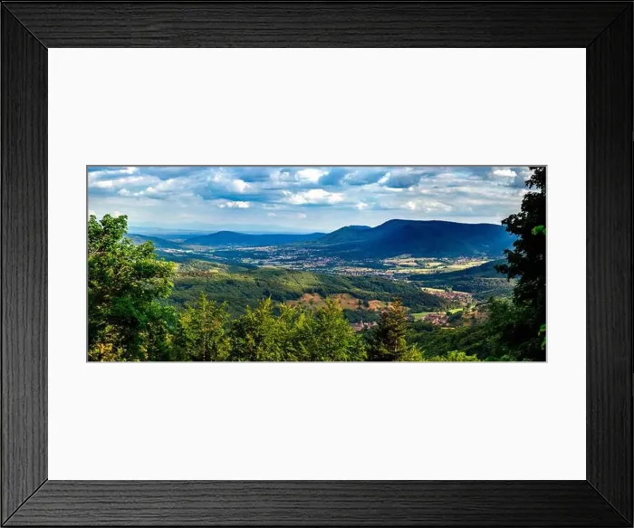 Framed Print : Spacious mountain landscape. A view from the hill to the valley of Alsace. Panoramic view, high resolution Framed Print : Spacious mountain landscape. A view from the hill to the valley of Alsace. Panoramic view, high resolution
