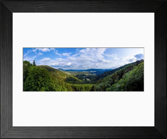 Framed Print : Spacious mountain landscape. A view from the hill to the valley of Alsace. Panoramic view, high resolution Framed Print : Spacious mountain landscape. A view from the hill to the valley of Alsace. Panoramic view, high resolution