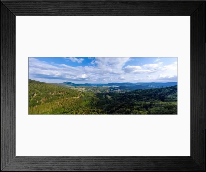 Framed Print : Spacious mountain landscape. A view from the hill to the valley of Alsace. Panoramic view, high resolution Framed Print : Spacious mountain landscape. A view from the hill to the valley of Alsace. Panoramic view, high resolution
