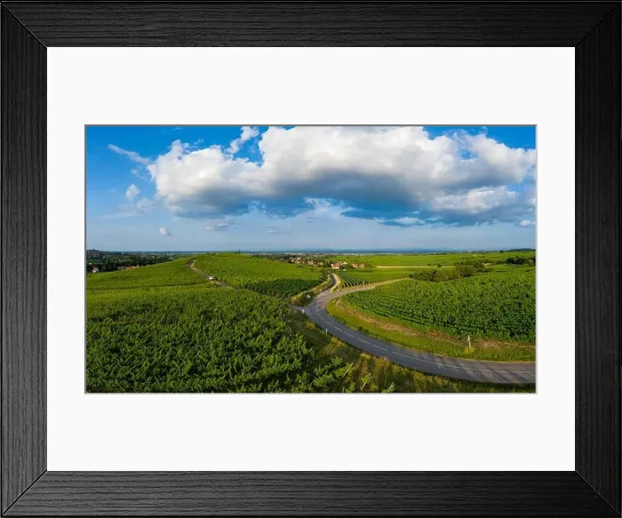 Framed Print : Spacious mountain landscape. A view from the hill to the valley of Alsace. Panoramic view, high resolution Framed Print : Spacious mountain landscape. A view from the hill to the valley of Alsace. Panoramic view, high resolution