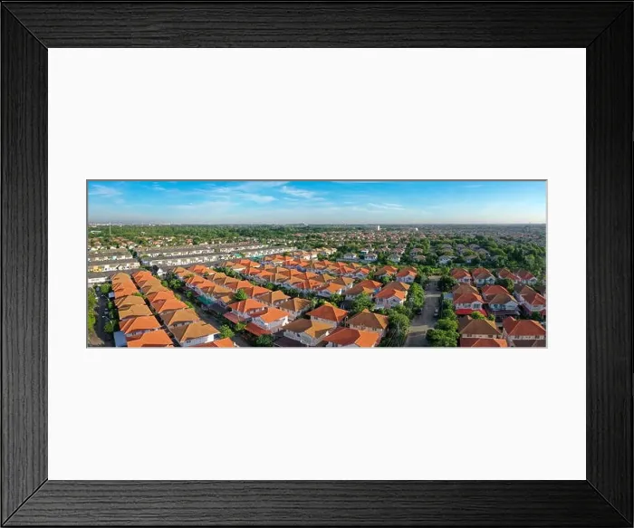 Framed Print : high angle view of home village in bangkok thailand Framed Print : high angle view of home village in bangkok thailand