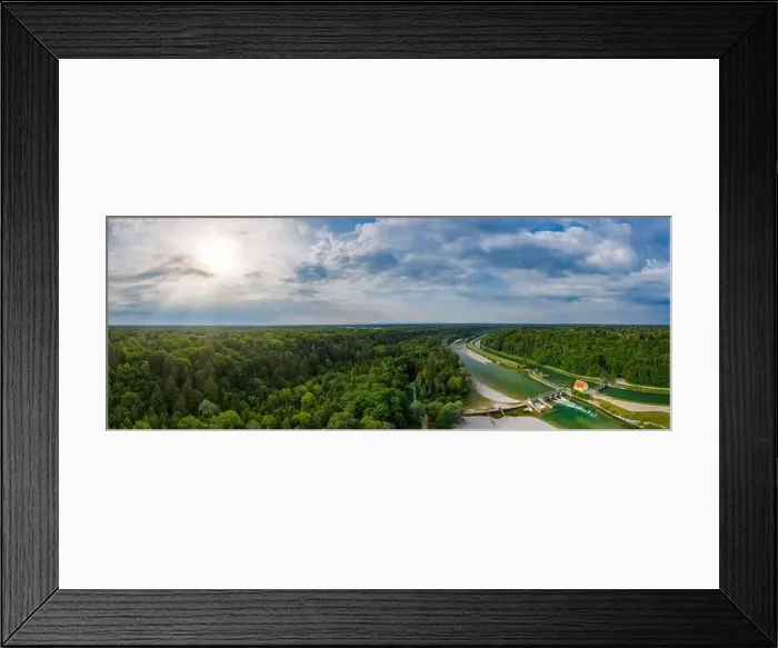 Framed Print : An aerial of the Isar river in the South of Munich, sun is shining Framed Print : An aerial of the Isar river in the South of Munich, sun is shining