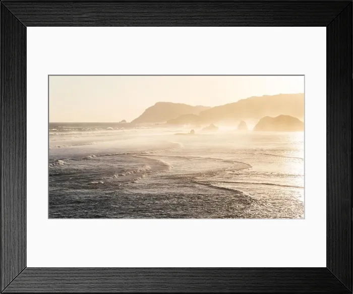 Framed Print : Sunset landscape with huge waves and mountain hills on horizon Framed Print : Sunset landscape with huge waves and mountain hills on horizon