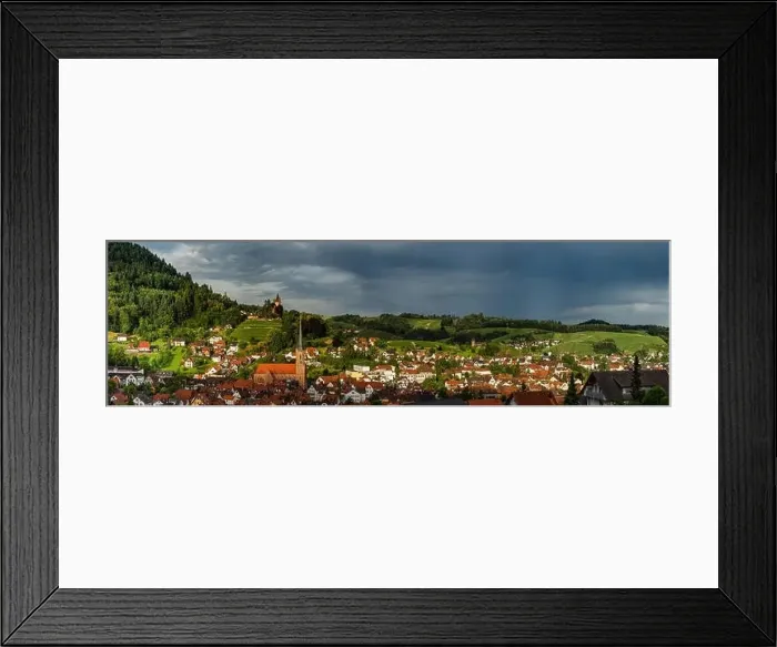 Framed Print : Wide hires panoramic landscape view of green valley in Schwartzwald. Green hills with vineyards and old medieval castle Framed Print : Wide hires panoramic landscape view of green valley in Schwartzwald. Green hills with vineyards and old medieval castle