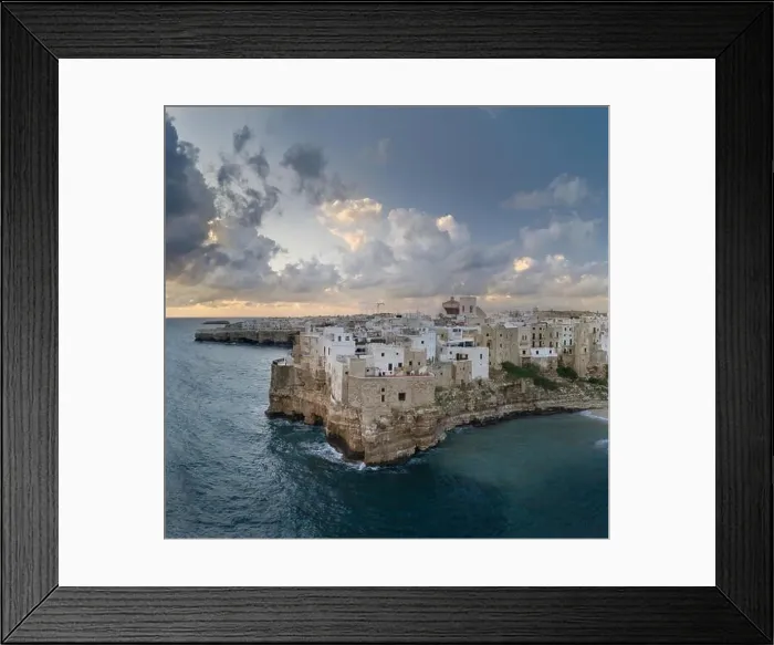 Framed Print : Polignano a Mare, aerial view above the city, Italy Framed Print : Polignano a Mare, aerial view above the city, Italy