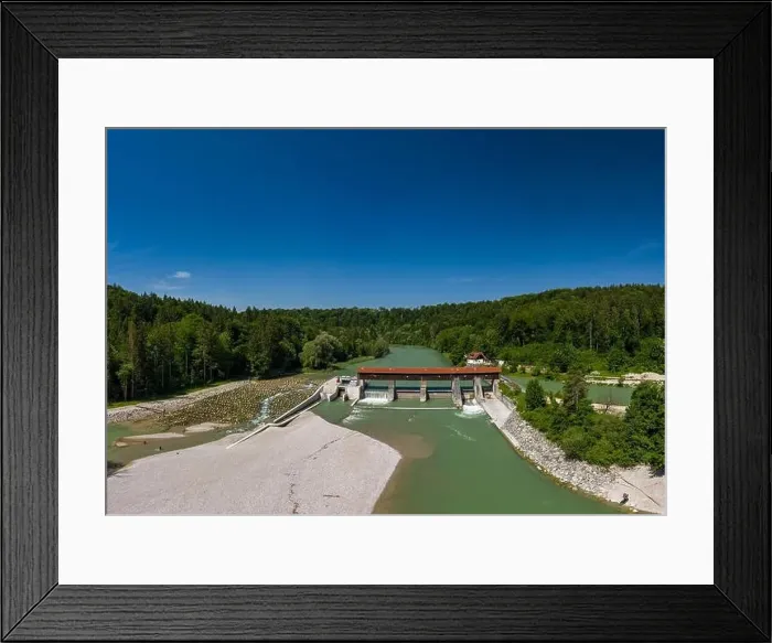 Framed Print : An aerial of the beutiful Isar river and one of its weirs in the south of Munich with a kayaking driver Framed Print : An aerial of the beutiful Isar river and one of its weirs in the south of Munich with a kayaking driver