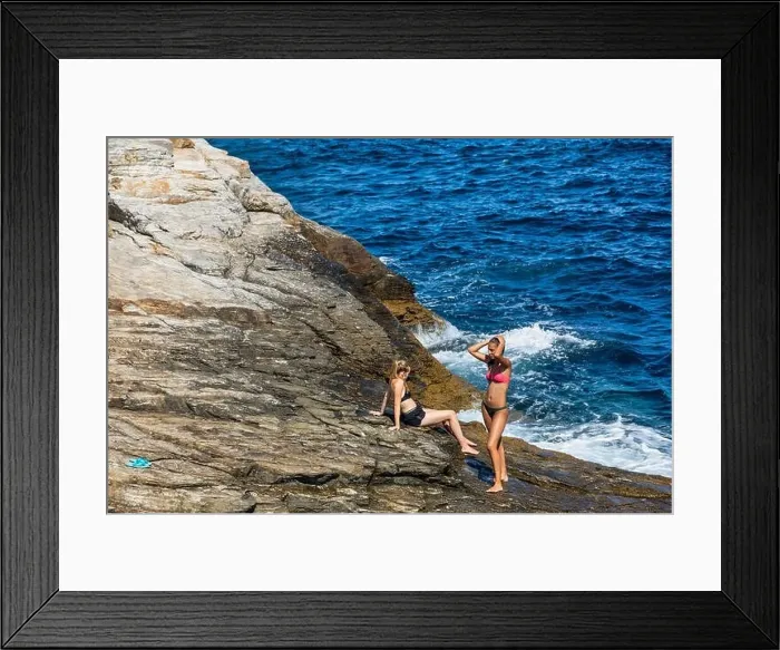 Framed Print : Thassos, Greece - July 20, 2019: Tourists are doing diving in the natural swimming pool Giola in Thassos island, Greece Framed Print : Thassos, Greece - July 20, 2019: Tourists are doing diving in the natural swimming pool Giola in Thassos island, Greece