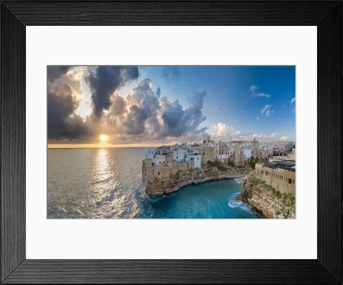 Framed Print : Polignano a Mare, aerial view above the sea, Italy Framed Print : Polignano a Mare, aerial view above the sea, Italy