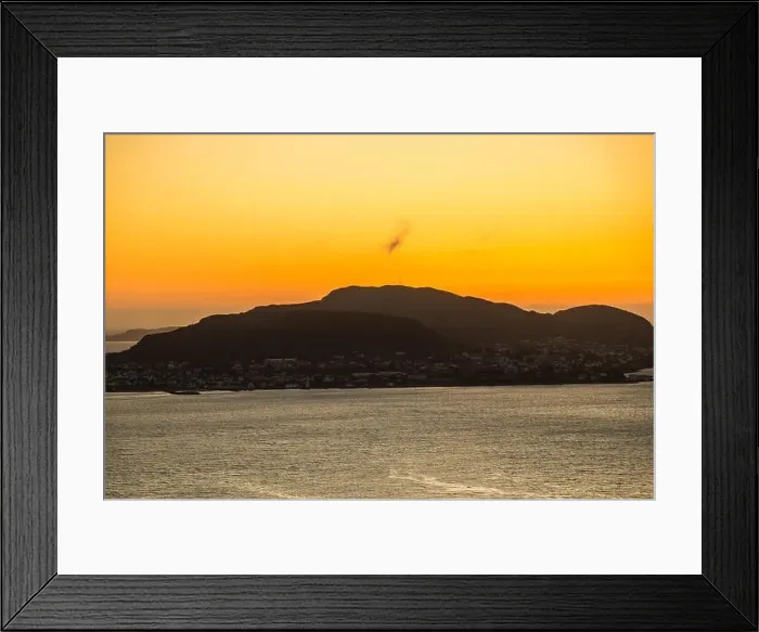 Framed Print : Aerial view of Alesund, Norway at sunrise. Colorful sky over famous tourisitc destination with sunlight and mountains Framed Print : Aerial view of Alesund, Norway at sunrise. Colorful sky over famous tourisitc destination with sunlight and mountains
