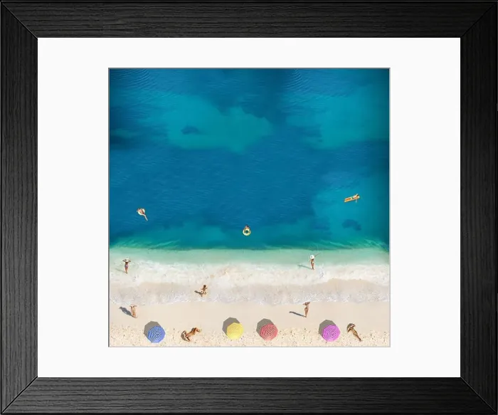 Framed Print : People swim, sunbath on the beach view from above on the sea waves, kids running to water Framed Print : People swim, sunbath on the beach view from above on the sea waves, kids running to water