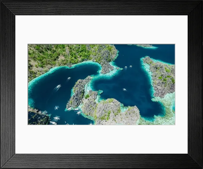 Framed Print : Aerial view of beautiful lagoons and limestone cliffs of Coron, Palawan, Philippines Framed Print : Aerial view of beautiful lagoons and limestone cliffs of Coron, Palawan, Philippines