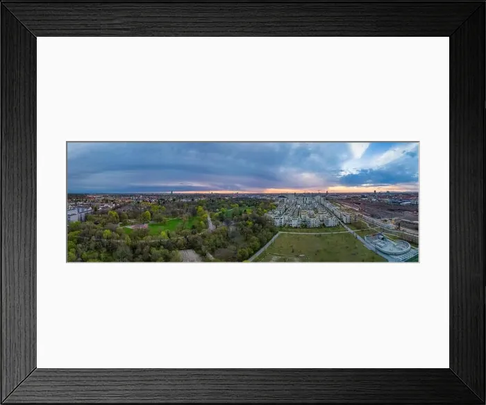 Framed Print : A beautiful sunset over Munichs green Hirschgarten as a panorama Framed Print : A beautiful sunset over Munichs green Hirschgarten as a panorama