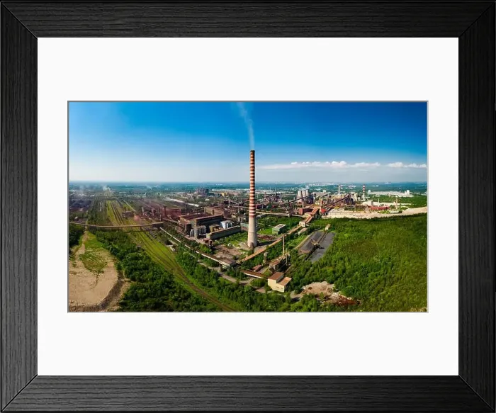 Framed Print : Industrial landscape with heavy pollution produced by a large factory Framed Print : Industrial landscape with heavy pollution produced by a large factory