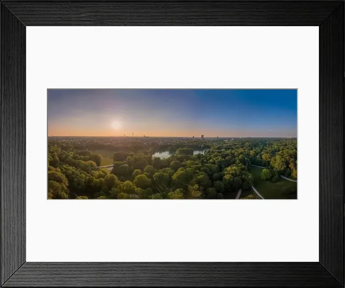 Framed Print : Beautiful panorama of Munichs Englischer Garten, captured by a drone at sunset Framed Print : Beautiful panorama of Munichs Englischer Garten, captured by a drone at sunset
