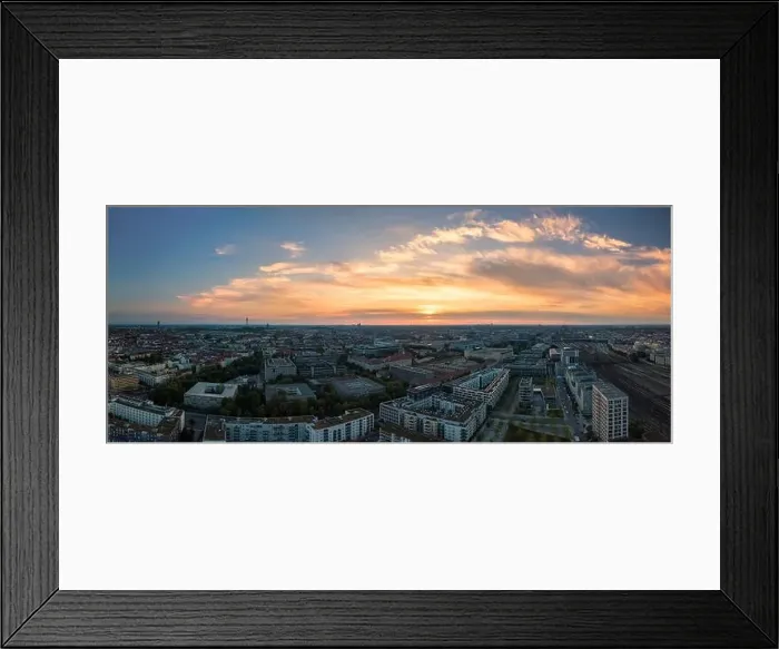 Framed Print : Munich city panorama at sunrise made by a drone to catch the beautiful city as a panorama in the early morning Framed Print : Munich city panorama at sunrise made by a drone to catch the beautiful city as a panorama in the early morning