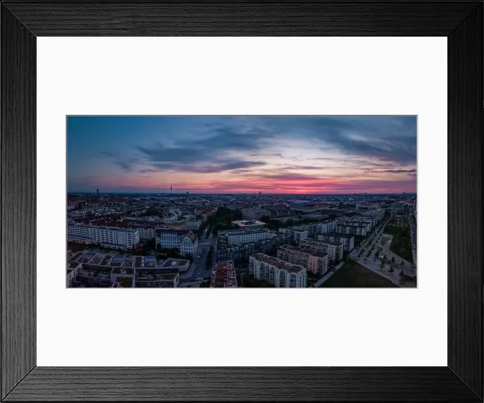 Framed Print : Munich city panorama at sunrise made by a drone to capture the beautiful city as a lovely panorama Framed Print : Munich city panorama at sunrise made by a drone to capture the beautiful city as a lovely panorama