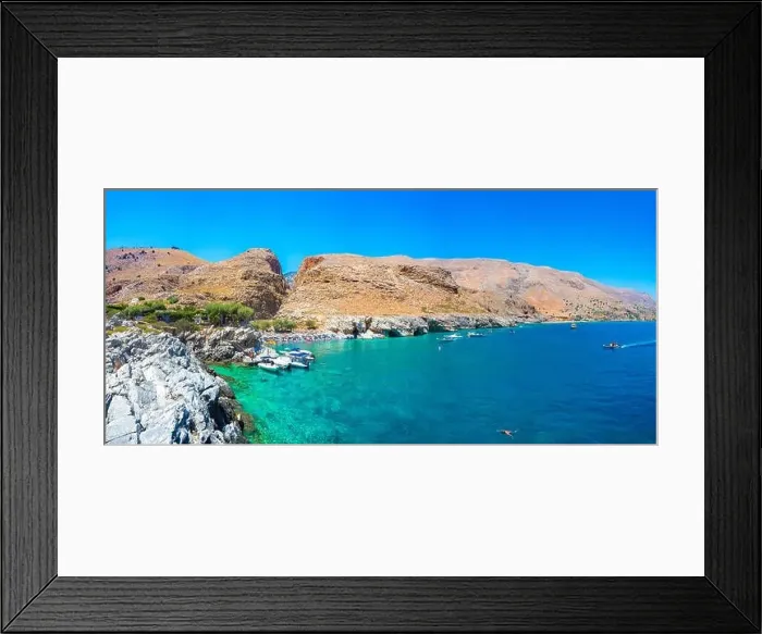 Framed Print : Marmara beach at the end of Aradena gorge and coastline alongside e4 trail at south-west coast of Crete island, Greece Framed Print : Marmara beach at the end of Aradena gorge and coastline alongside e4 trail at south-west coast of Crete island, Greece