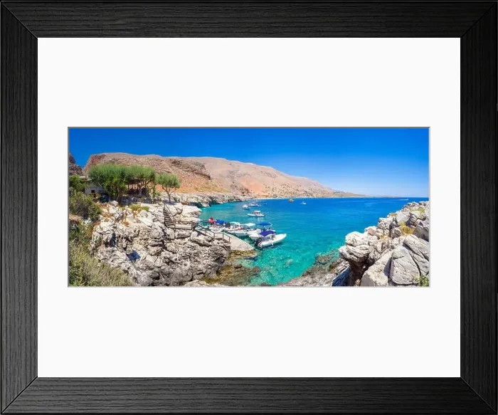 Framed Print : Marmara beach at the end of Aradena gorge and coastline alongside e4 trail at south-west coast of Crete island, Greece