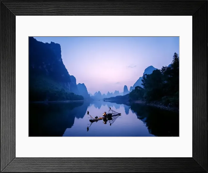 Framed Print : Traditional Cormorant Fisherman, Blackbeard, lighting fire at sunrise, Xingping, China Framed Print : Traditional Cormorant Fisherman, Blackbeard, lighting fire at sunrise, Xingping, China