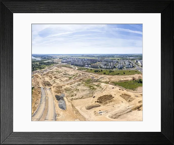 Framed Print : aerial view panorama of construction site near city residential area Framed Print : aerial view panorama of construction site near city residential area