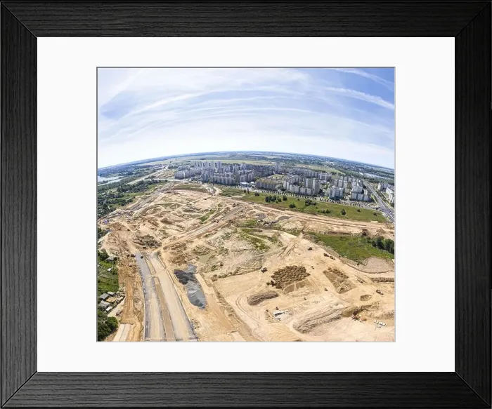 Framed Print : spherical view panorama of construction site and city surroundings Framed Print : spherical view panorama of construction site and city surroundings