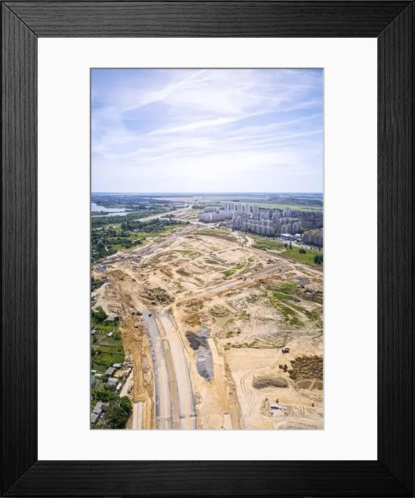 Framed Print : aerial panorama of city construction site. blue sky background Framed Print : aerial panorama of city construction site. blue sky background